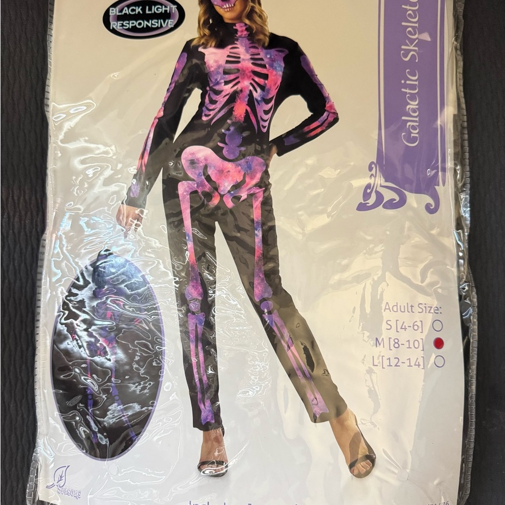 Galactic Skeleton Women’s Halloween Costume – Black Light Responsive (M 8-10)